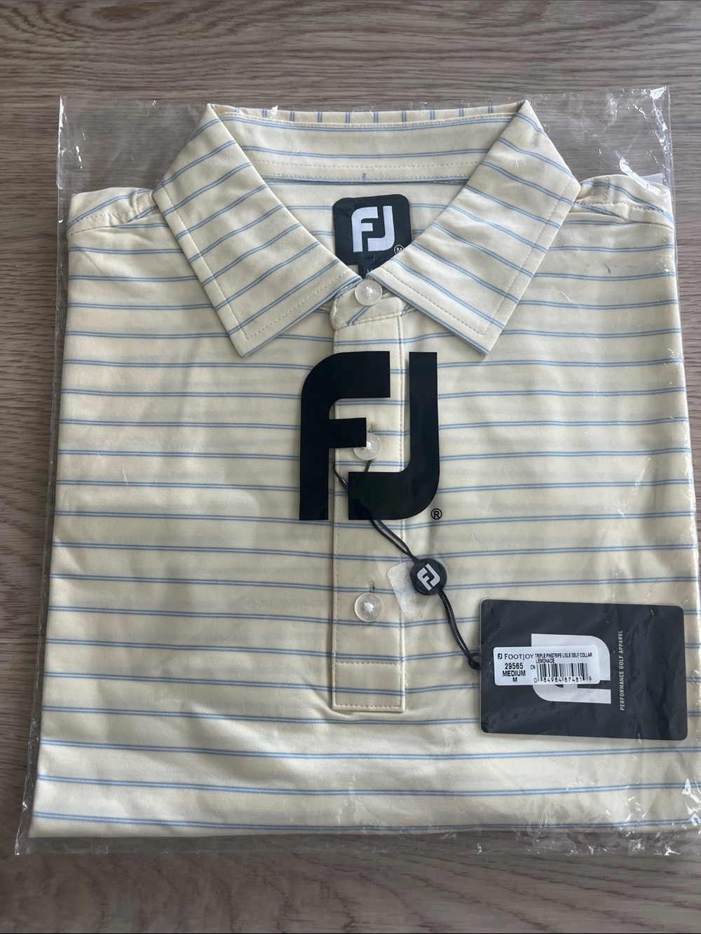 FootJoy Cream Polo with Light Blue Pinstripes